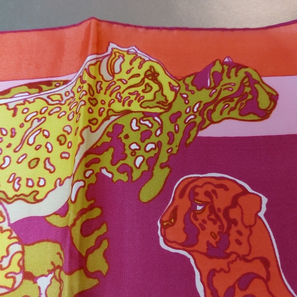 Vintage Silk Scarf Long Leopard Cat Cats Pop Art by Ron CHERESKIN 1970s Rare - Picture 11 of 12